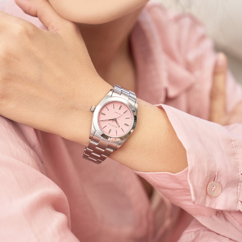 RELAX TIME-太陽能系列-立體格紋女錶-粉(RT-105S-5L)-34mm