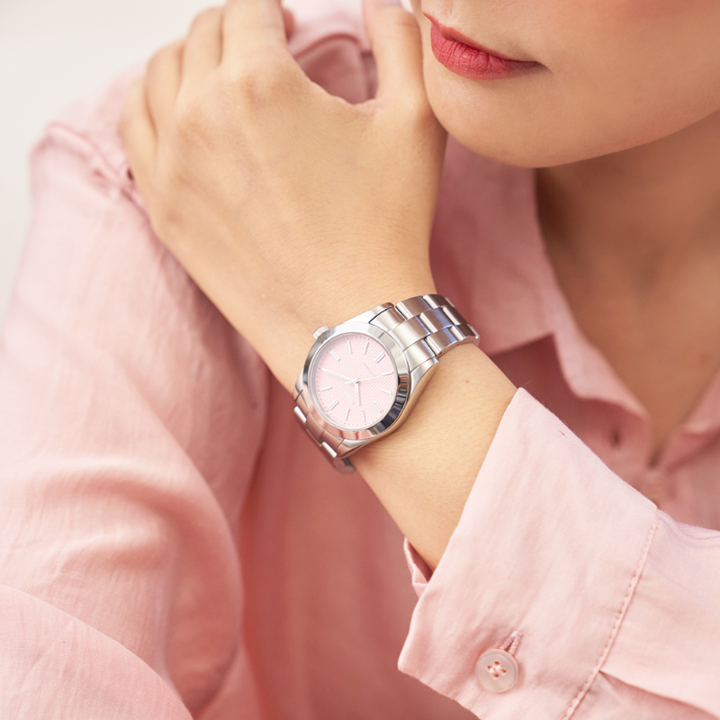 RELAX TIME-太陽能系列-立體格紋女錶-粉(RT-105S-5L)-34mm
