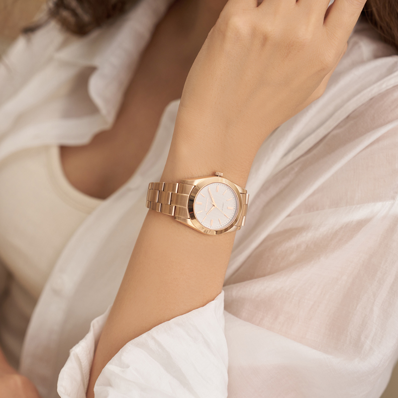 RELAX TIME-太陽能系列-立體格紋女錶-玫瑰金(RT-105S-1L)-34mm