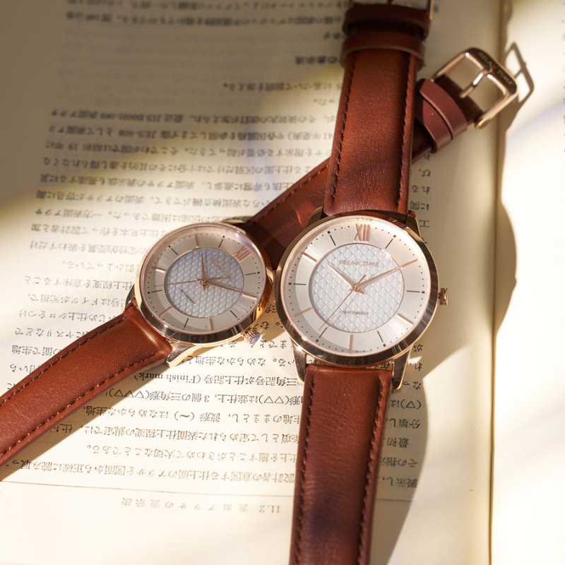 RELAX TIME-太陽能系列-時尚對錶 -玫瑰金 (RT-108S-3M+RT-108S-3L)-42+36mm