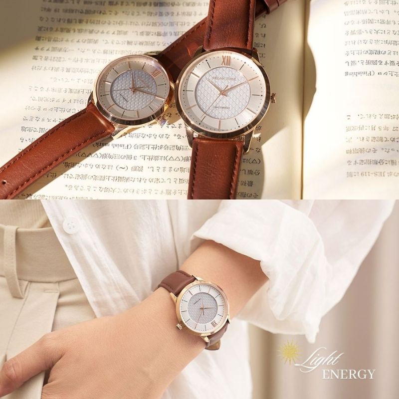 RELAX TIME-太陽能系列-時尚對錶 -玫瑰金 (RT-108S-3M+RT-108S-3L)-42+36mm
