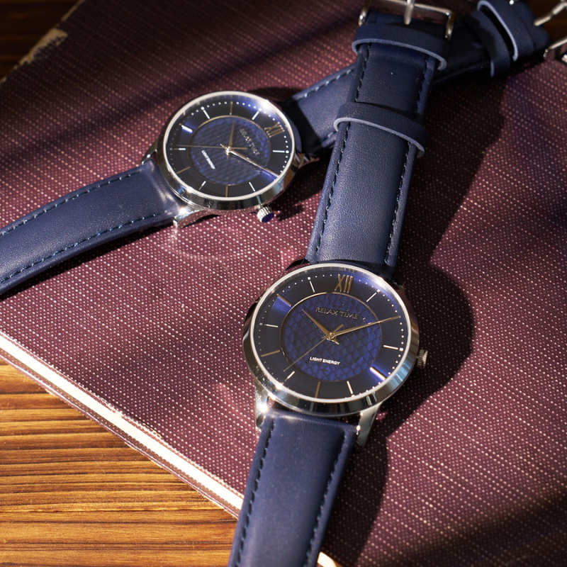 RELAX TIME-太陽能系列-時尚對錶 -藍 (RT-108S-2M+RT-108S-2L) -42+36mm