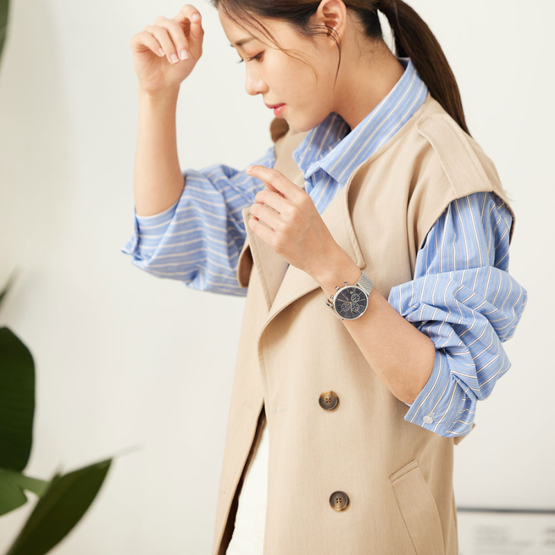 RELAX TIME-三眼計時腕錶系列-不鏽鋼×藍(RT-85-2)-40mm