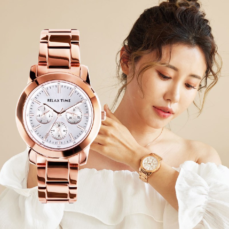 RELAX TIME - 三眼系列輕熟時尚 - 玫X白 (R0800-16-32) - 38mm