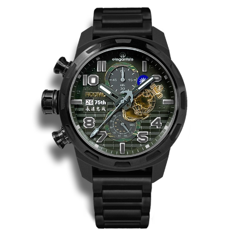 elegantsis 愛樂時-軍事系列-海軍陸戰隊75週年紀念版-海軍陸戰隊第三代(碼表計時款)-ELJX48MQS-ROCMC 75BK-45MM