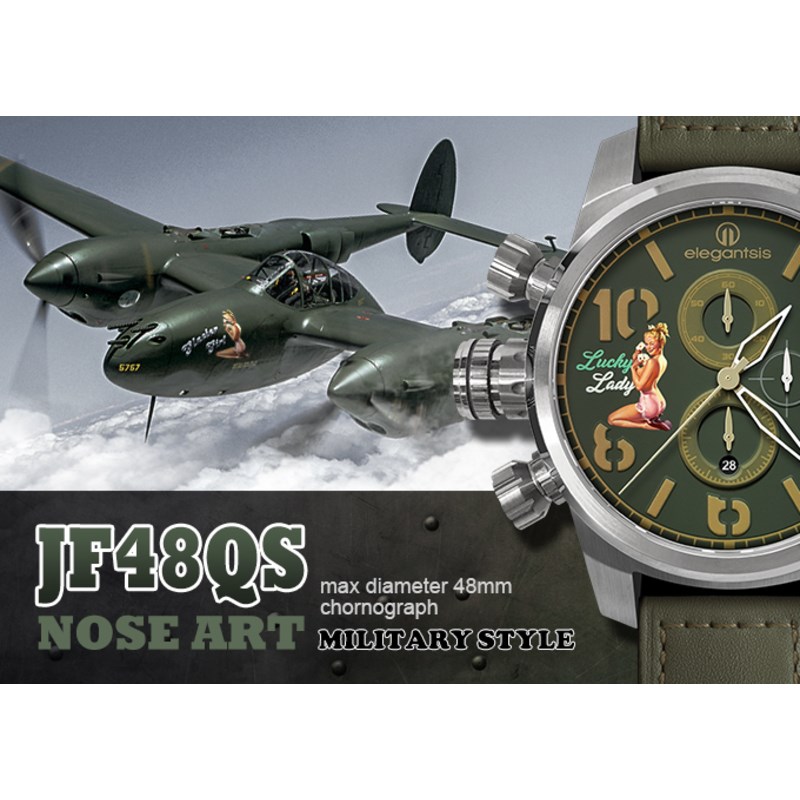 elegantsis 愛樂時-軍事系列-JF48QS-NOSE ART-機頭藝術-女郎-ELJF48QS-OG03LC-48MM