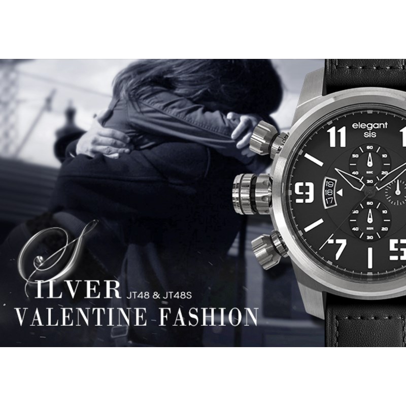 elegantsis 愛樂時-軍事系列-JT48-JT48S 銀色-經典時尚情人款- ELJT48-OB12LC-48MM