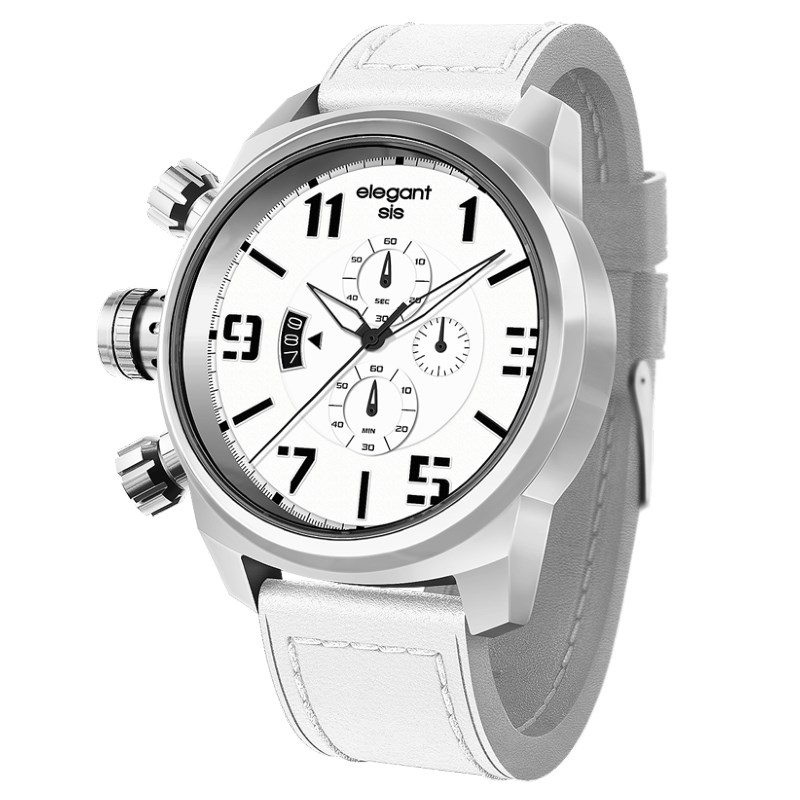 elegantsis 愛樂時-軍事系列-JT48 白-都會時尚中性款-水晶玻璃-ELJT48-OW11LC-48MM