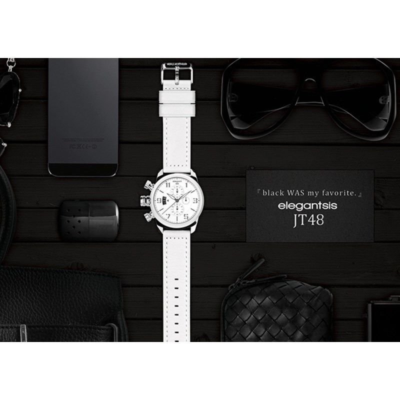 elegantsis 愛樂時-軍事系列-JT48 白-都會時尚中性款-水晶玻璃-ELJT48-OW11LC-48MM