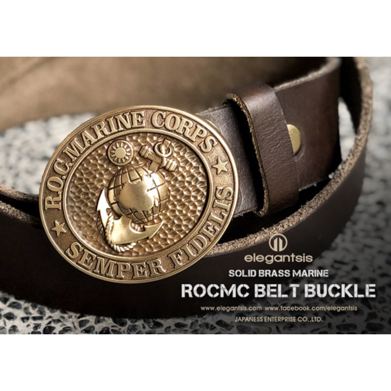 elegantsis 愛樂時-軍事系列-海軍陸戰隊-黃銅皮革腰帶-ROCMC BELT BUCKLE M-30-36(M)