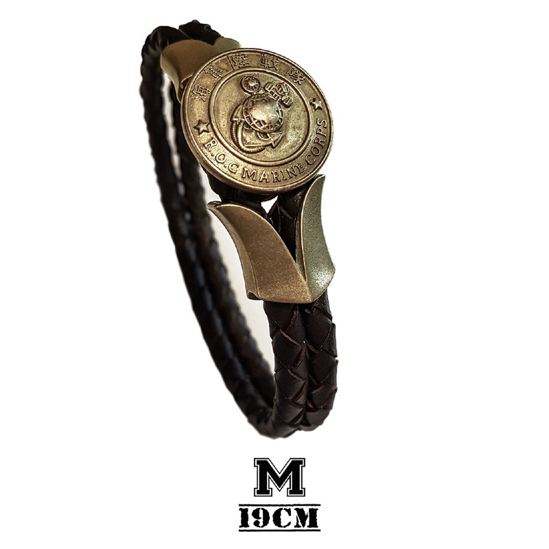 elegantsis 愛樂時-軍事系列-海軍陸戰隊-黃銅茶芯皮革手環-EL18 海陸手鍊 M號