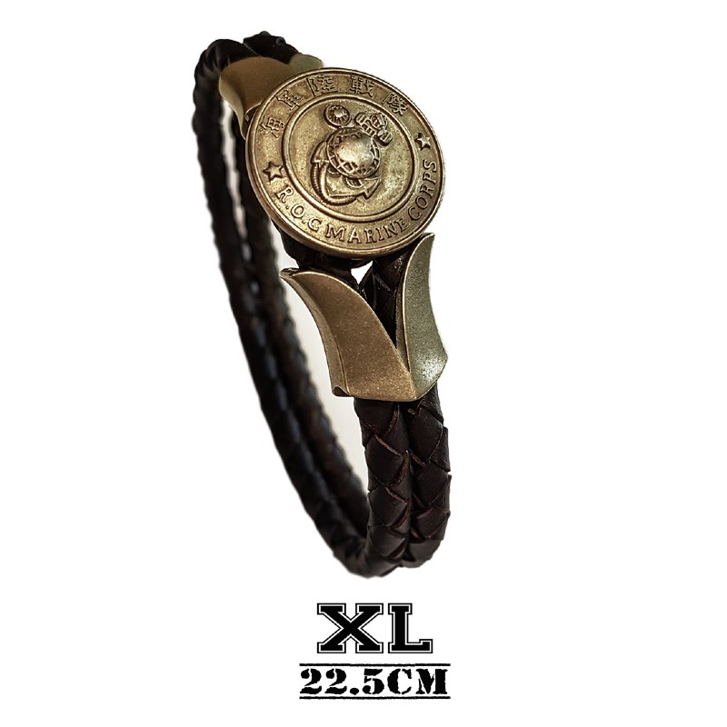 elegantsis 愛樂時-軍事系列-海軍陸戰隊-黃銅茶芯皮革手環-EL18 海陸手鍊 XL號