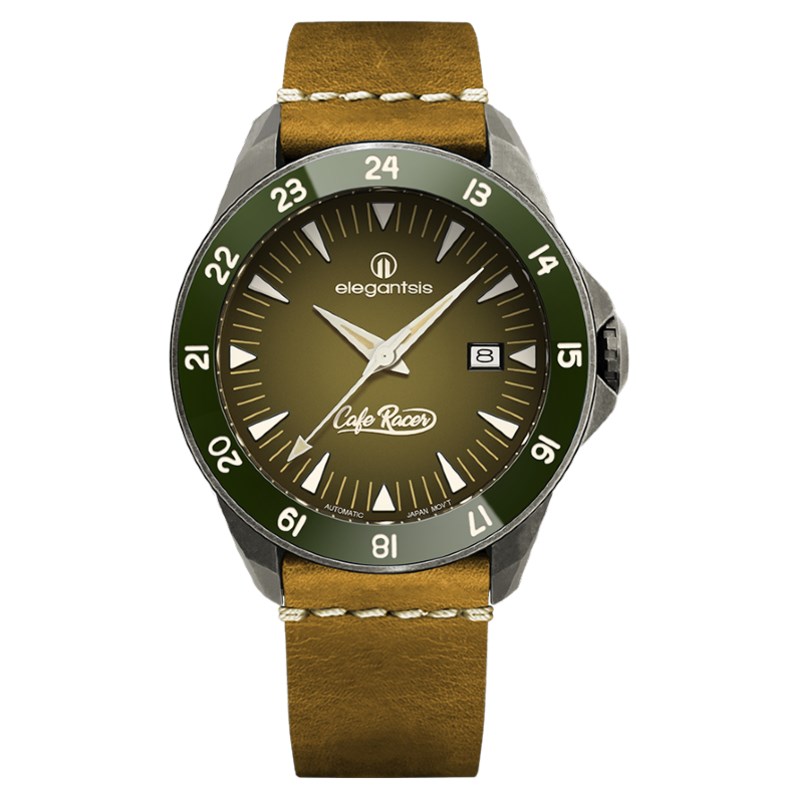 elegantsis 愛樂時-騎士系列-CafeRacer風格主題自動機械腕錶-JR65AS-復刻綠-ELJR65AS-C1NG4L-44MM