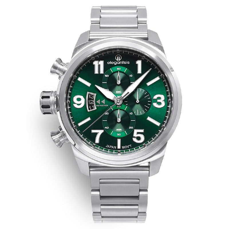 elegantsis 愛樂時-中性系列-JT48MQS-英式街頭-經典時尚計時石英錶-綠-ELJT48MQS-OG05MA-45.5MM