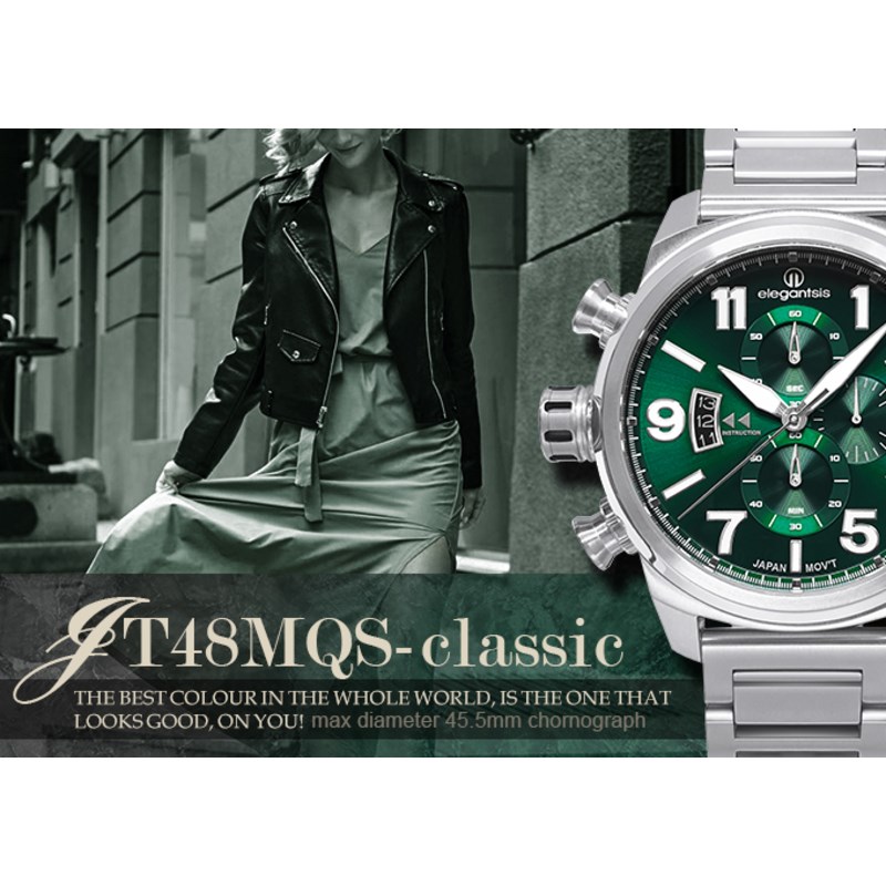 elegantsis 愛樂時-中性系列-JT48MQS-英式街頭-經典時尚計時石英錶-綠-ELJT48MQS-OG05MA-45.5MM
