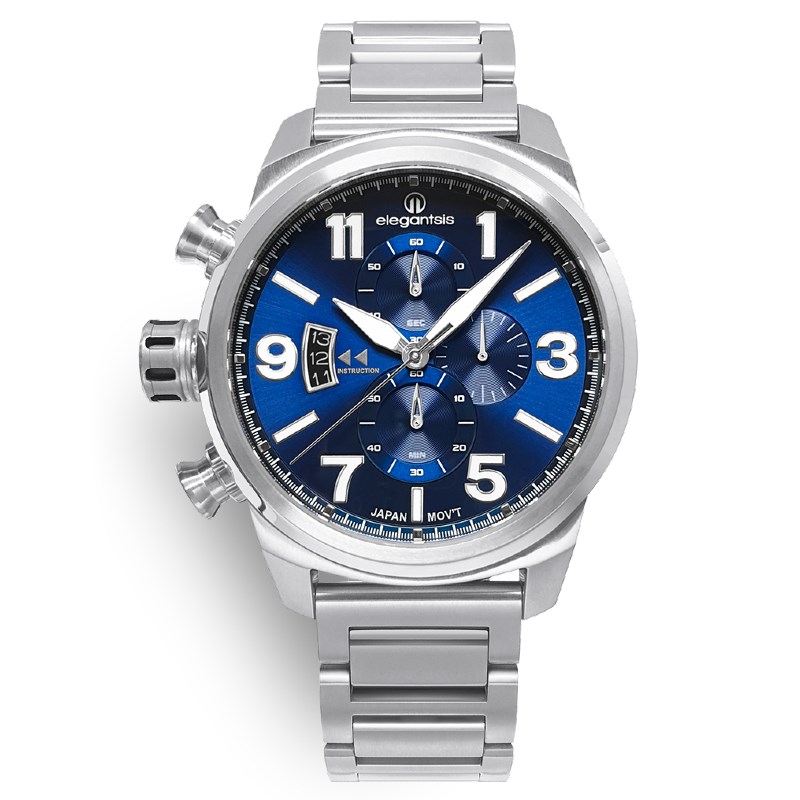 elegantsis 愛樂時-中性系列-JT48MQS-英式街頭-經典時尚計時石英錶-藍-ELJT48MQS-OB05MA-45.5MM