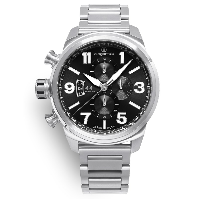 elegantsis 愛樂時-中性系列-JT48MQS-英式街頭-經典時尚計時石英錶-黑-ELJT48MQS-OB06MA-45.5MM