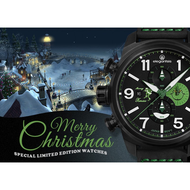 elegantsis 愛樂時-中性系列-聖誕特別限定聖誕腕錶-綠聖誕-ELJT48MQS-OG01LC-45.5MM