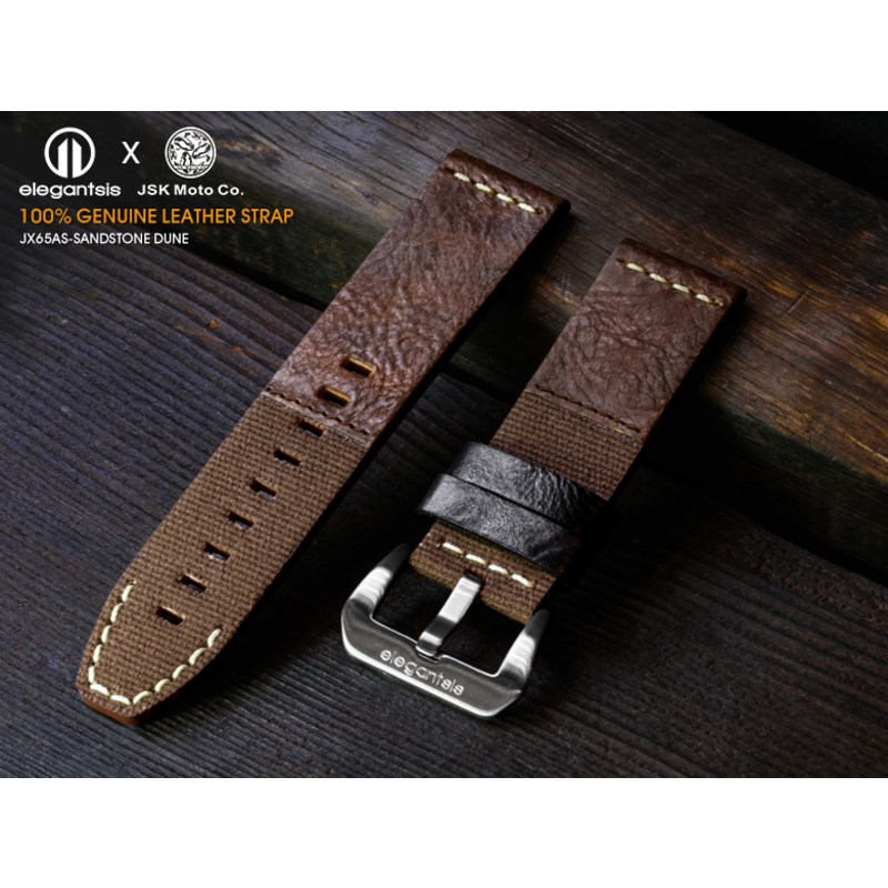 elegantsis 愛樂時-原廠配件-JX65AS JSK 100%頂級小牛皮錶帶-SANDSTONE DUNE-JSK- 錶帶寬24mm