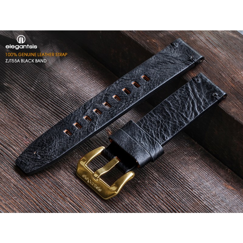 elegantsis 愛樂時-原廠配件-JT55A 100%頂級小牛皮錶帶-JT55A(黑色小牛皮錶帶)-JT55A-錶帶寬22mm