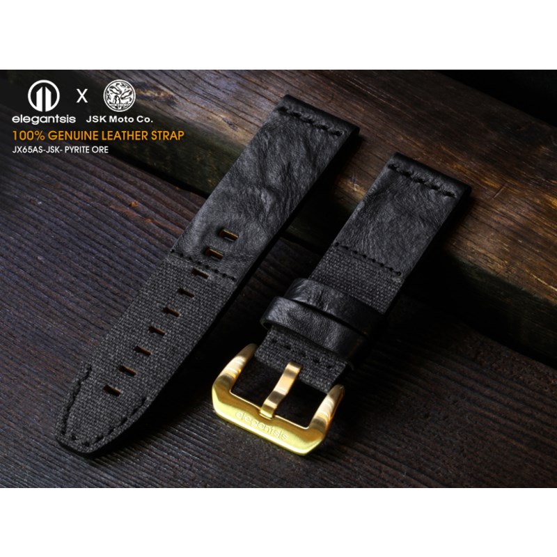 elegantsis 愛樂時-原廠配件-JX65AS JSK 100%頂級小牛皮錶帶-PYRITE ORE-JSK- 錶帶寬24mm