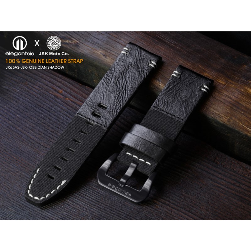 elegantsis 愛樂時-原廠配件-JX65AS JSK 100%頂級小牛皮錶帶-OBSIDIAN SHADOW-JSK- 錶帶寬24mm