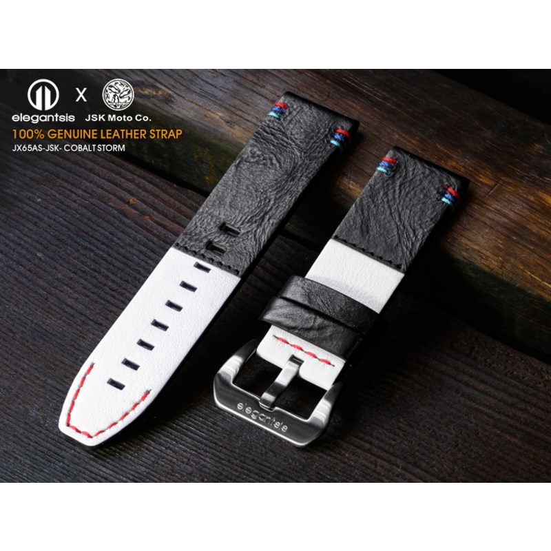 elegantsis 愛樂時-原廠配件-JX65AS JSK 100%頂級小牛皮錶帶-COBALT STORM-JSK- 錶帶寬24mm