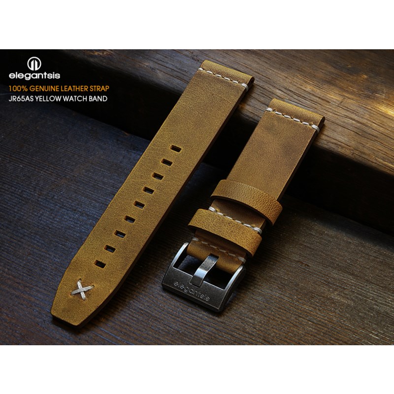 elegantsis 愛樂時-原廠配件-JR65AS-100%頂級小牛皮錶帶-JR65AS(黃色小牛皮錶帶)- JR65AS-錶帶寬22mm