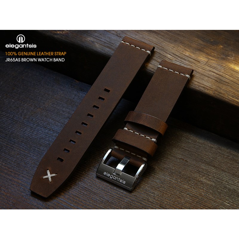 elegantsis 愛樂時-原廠配件-JR65AS-100%頂級小牛皮錶帶-JR65AS(棕色小牛皮錶帶)- JR65AS-錶帶寬22mm