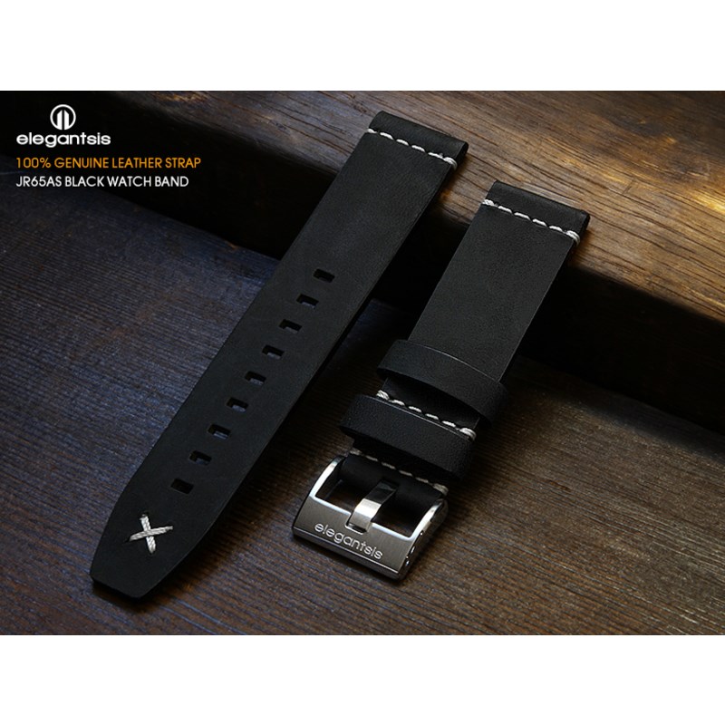 elegantsis 愛樂時-原廠配件-JR65AS-100%頂級小牛皮錶帶-JR65AS(黑色小牛皮錶帶)- JR65AS-錶帶寬22mm