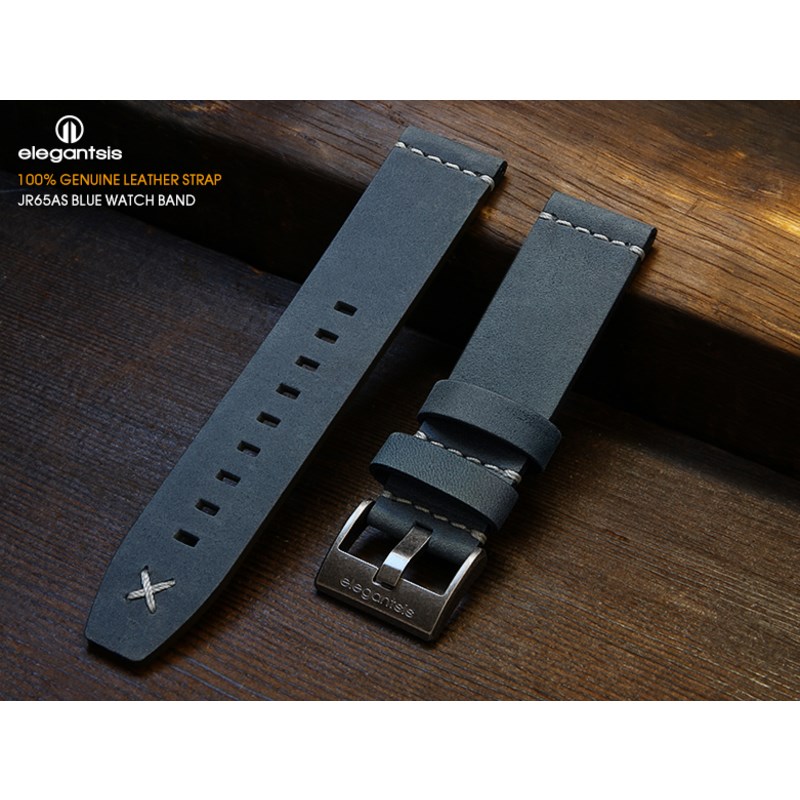 elegantsis 愛樂時-原廠配件-JR65AS-100%頂級小牛皮錶帶-JR65AS(藍色小牛皮錶帶)- JR65AS-錶帶寬22mm