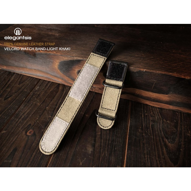 elegantsis 愛樂時-原廠配件-Velcro Canvas Leather Strap 魔鬼氈帆布皮錶帶-Velcro Canvas Leather Strap-錶帶寬:24mm 淺卡其色