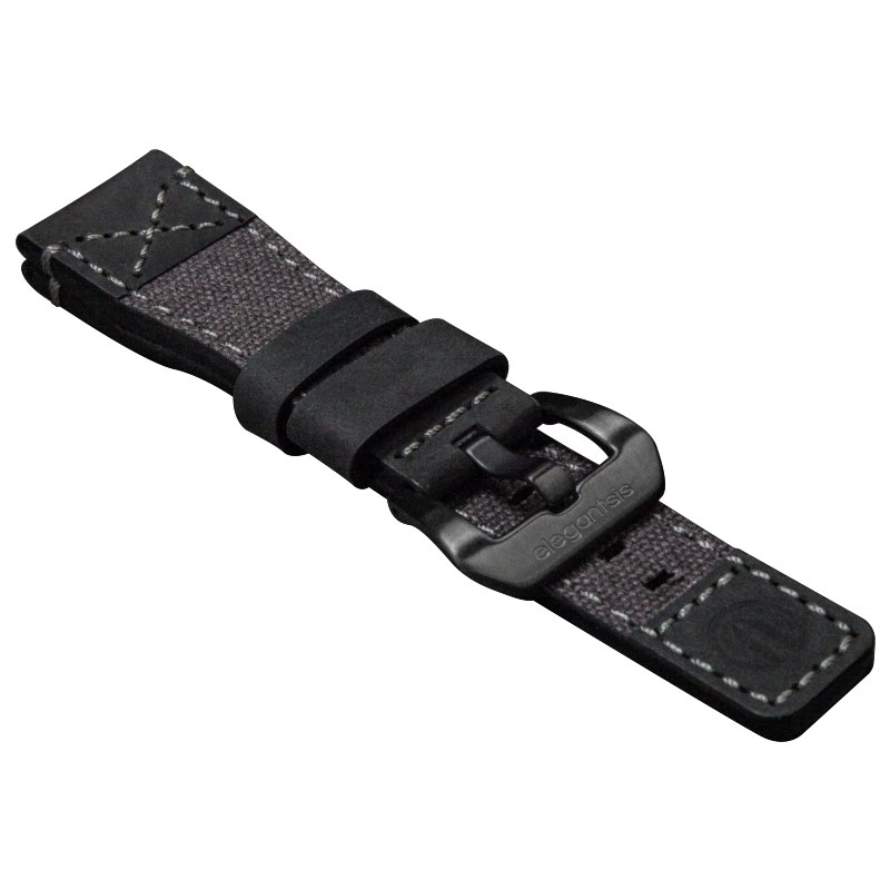 elegantsis 愛樂時-原廠配件-愛樂時軍事主題錶款訂製錶帶-義大利瘋馬真皮革 帆布錶帶-ELJX65AS-傘兵特戰-黑色