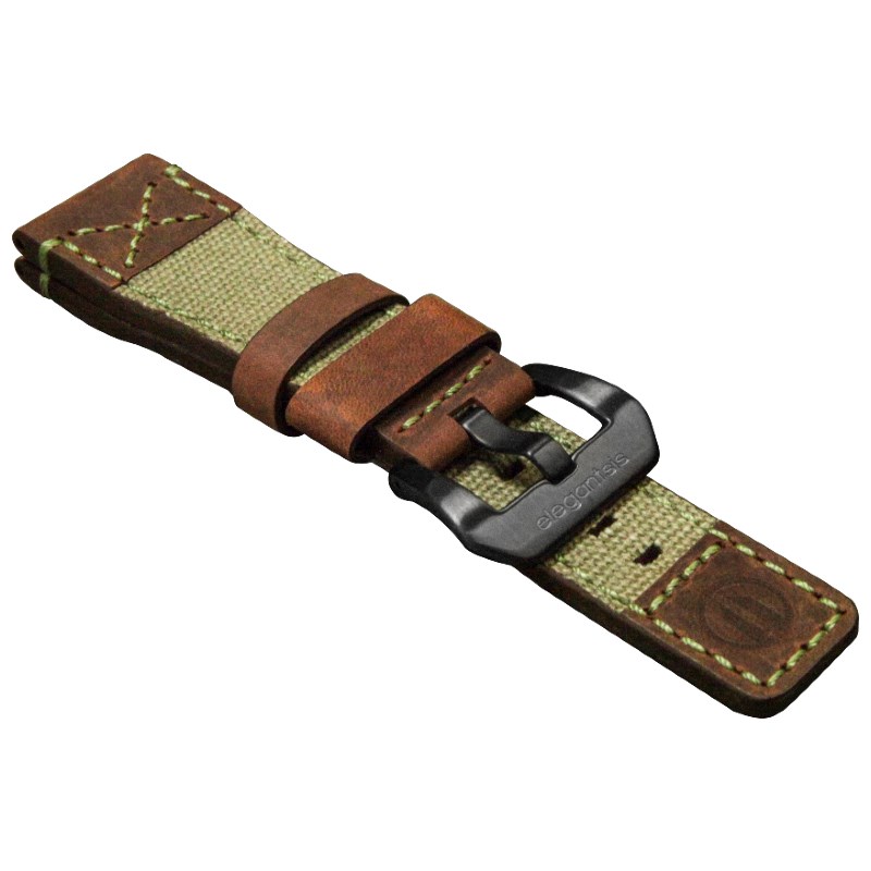 elegantsis 愛樂時-原廠配件-愛樂時軍事主題錶款訂製錶帶-義大利瘋馬真皮革 帆布錶帶-ELJX65AS-傘兵特戰-綠色