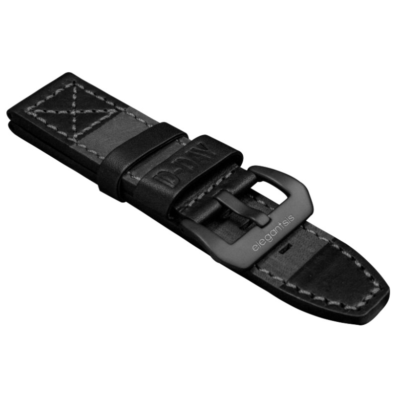 elegantsis 愛樂時-原廠配件-愛樂時軍事主題錶款訂製錶帶-沙漠瘋馬真皮革 帆布錶帶-ELJF48D-D-DAY-黑色
