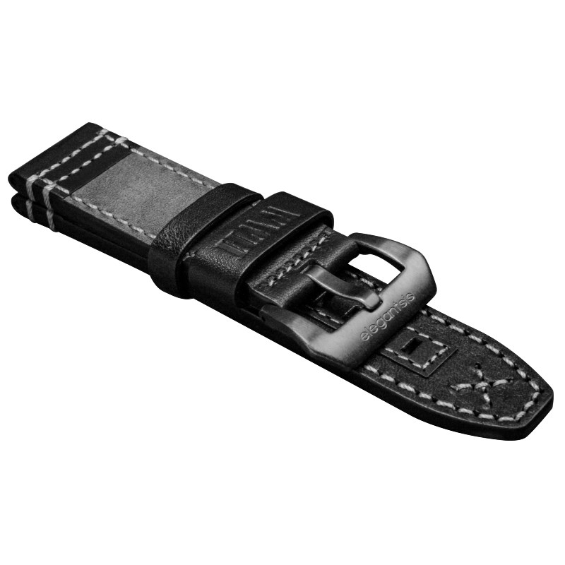 elegantsis 愛樂時-原廠配件-愛樂時軍事主題錶款訂製錶帶-沙漠瘋馬真皮革 帆布錶帶-ELJF48QS-二戰德軍黑色