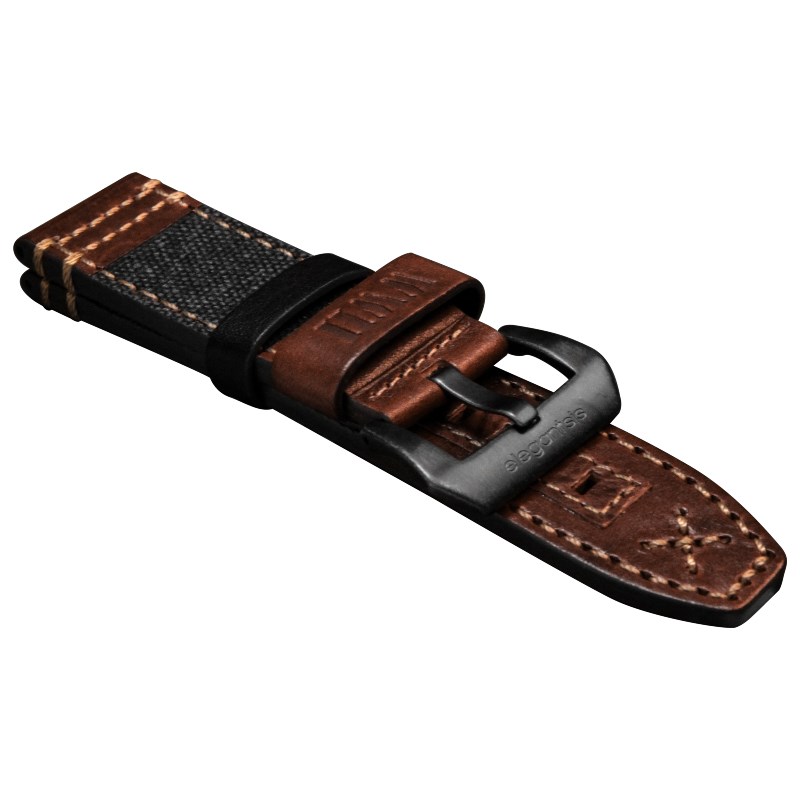 elegantsis 愛樂時-原廠配件-愛樂時軍事主題錶款訂製錶帶-沙漠瘋馬真皮革 帆布錶帶-ELJF48QS-二戰蘇聯咖啡色