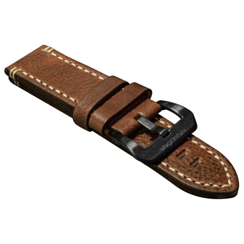 elegantsis 愛樂時-原廠配件-24mm 皮革錶帶-義大利皺皮真皮革錶帶-ELJT47-咖啡色槍扣