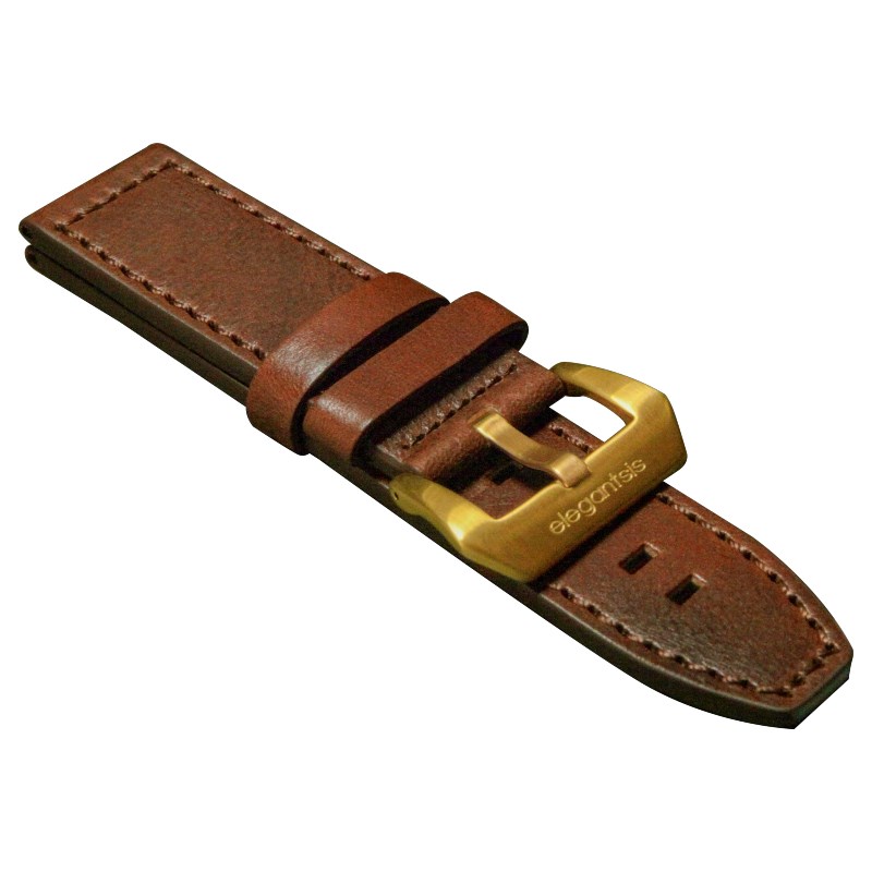 elegantsis 愛樂時-原廠配件-24mm 皮革錶帶-義大利皺皮真皮革錶帶- ELJF48A-咖啡色金扣