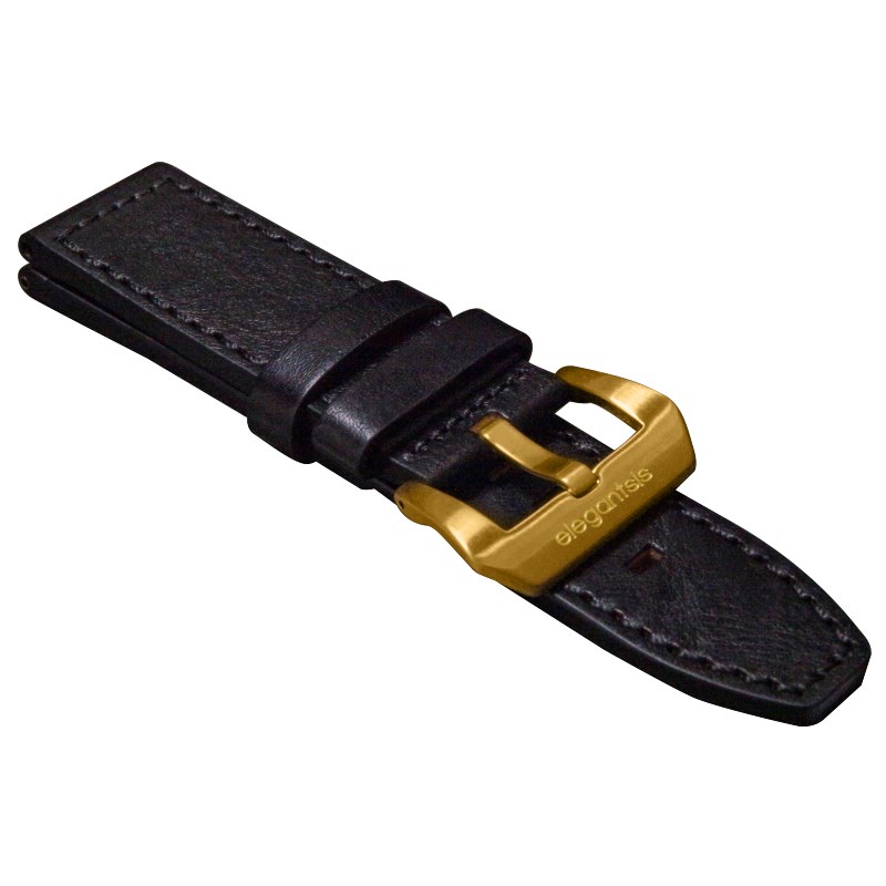 elegantsis 愛樂時-原廠配件-24mm 皮革錶帶-義大利皺皮真皮革錶帶-ELJO48AS-黑色金扣