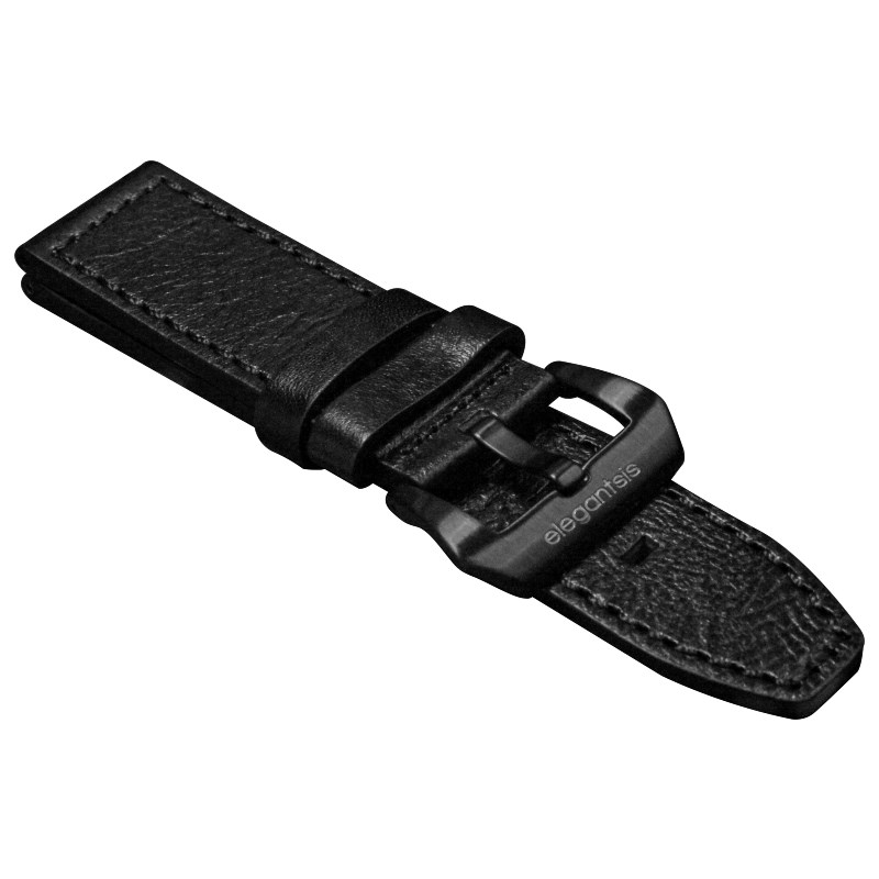 elegantsis 愛樂時-原廠配件-24mm 皮革錶帶-義大利皺皮真皮革錶帶- ELJO48AS-黑色槍扣