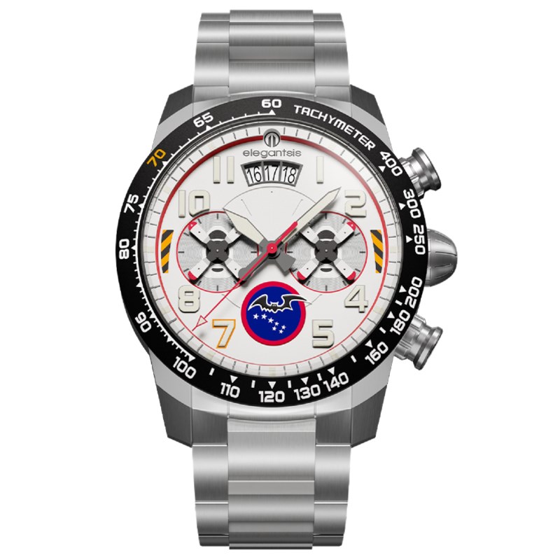 elegantsis 愛樂時-軍事系列-黑蝙蝠70周年紀念腕錶-黑蝙蝠白色自動機械款-ELJX43AC-34-NW01MA-43MM