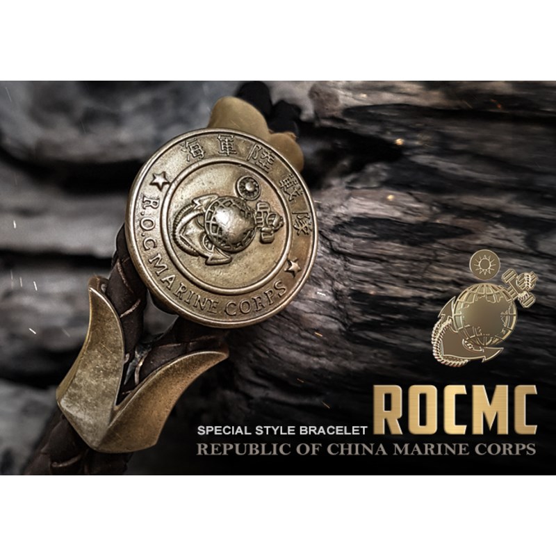 elegantsis 愛樂時-軍事系列-海軍陸戰隊-黃銅茶芯皮革手環-EL18 海陸手鍊 L號