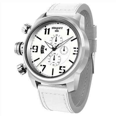 elegantsis 愛樂時-軍事系列-JT48 白-都會時尚中性款-水晶玻璃-ELJT48-OW11LC-48MM