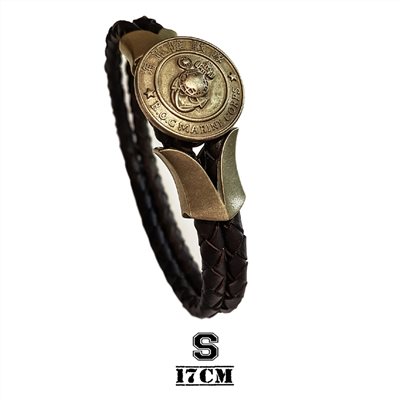 elegantsis 愛樂時-軍事系列-海軍陸戰隊-黃銅茶芯皮革手環-EL18 海陸手鍊 S號