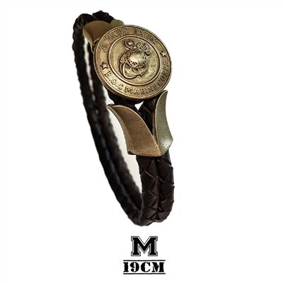 elegantsis 愛樂時-軍事系列-海軍陸戰隊-黃銅茶芯皮革手環-EL18 海陸手鍊 M號