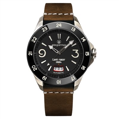 elegantsis 愛樂時-騎士系列-CafeRacer風格主題自動機械腕錶-JR65AS-黑面棕-ELJR65AS-C1NB2L-44MM