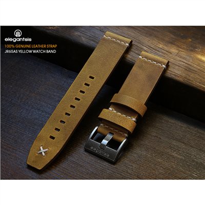 elegantsis 愛樂時-原廠配件-JR65AS-100%頂級小牛皮錶帶-JR65AS(黃色小牛皮錶帶)- JR65AS-錶帶寬22mm