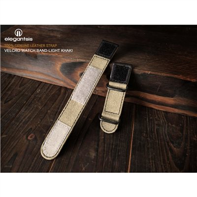 elegantsis 愛樂時-原廠配件-Velcro Canvas Leather Strap 魔鬼氈帆布皮錶帶-Velcro Canvas Leather Strap-錶帶寬:24mm 淺卡其色