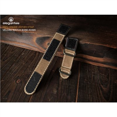 elegantsis 愛樂時-原廠配件-Velcro Canvas Leather Strap 魔鬼氈帆布皮錶帶-Velcro Canvas Leather Strap-錶帶寬:24mm 淺卡其色